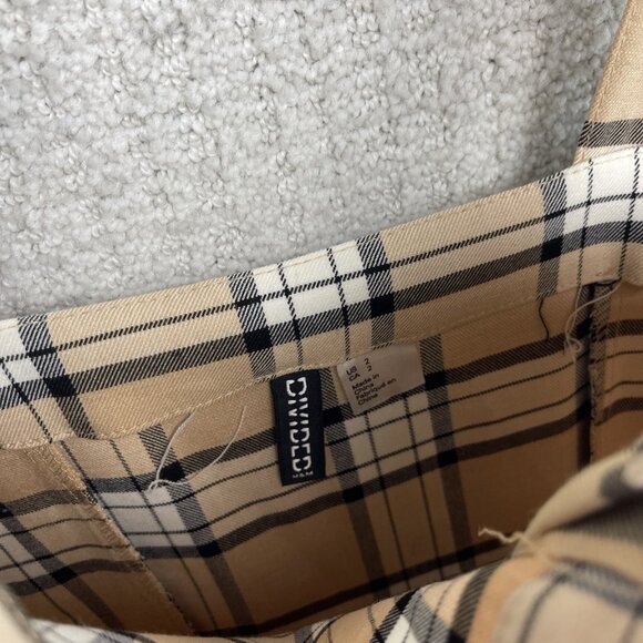H&M Divided Mini Dress Light Brown / Tan Button Down Plaid Check Women Sz 2 - Picture 4 of 9